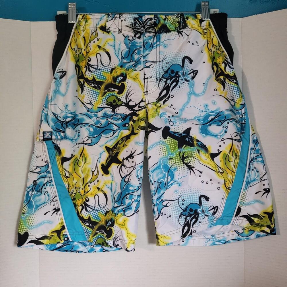 Blue and yellow board shorts‎